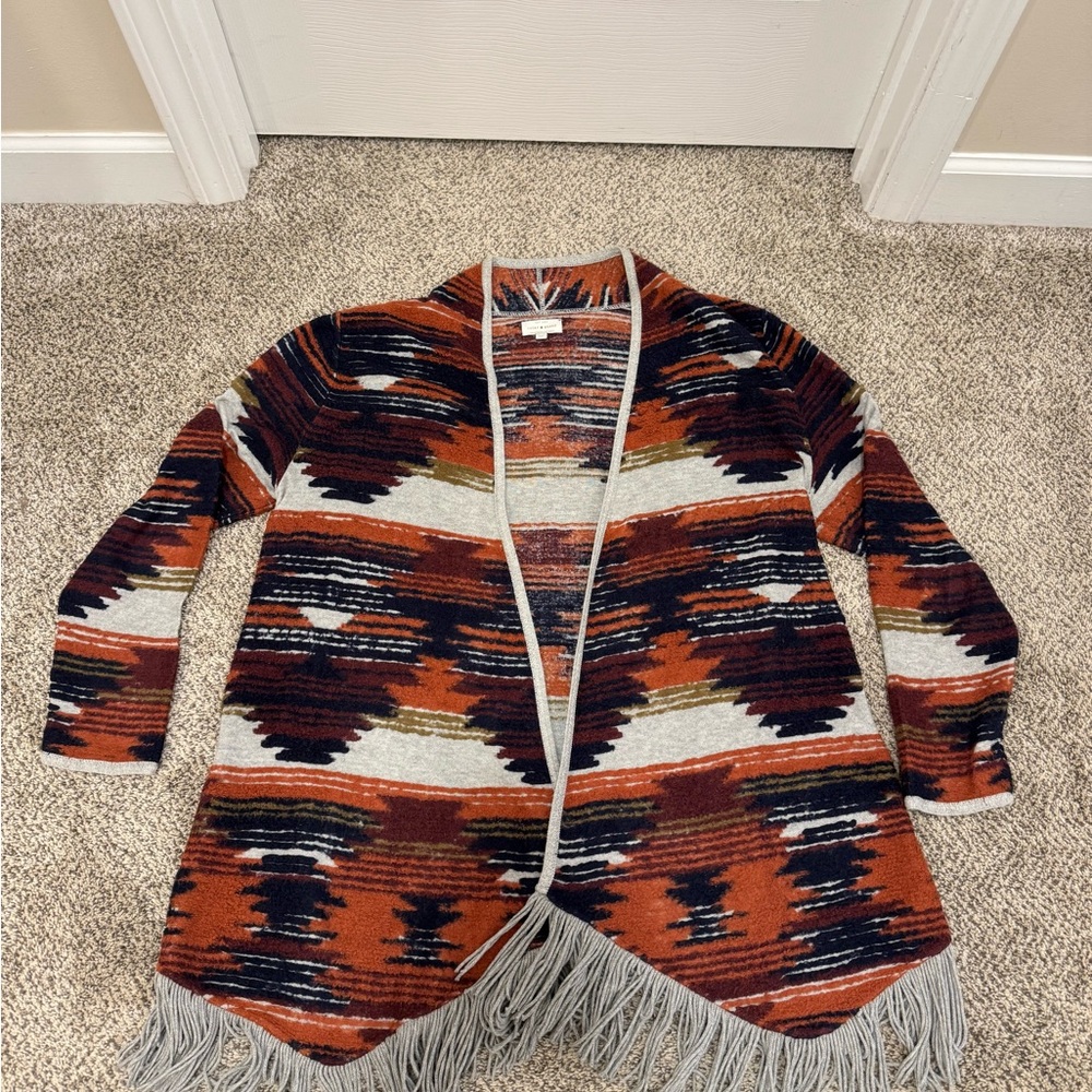 Lucky Brand Women's Aztec Open Front Fleece Sweater Duster Size 2X Southwestern